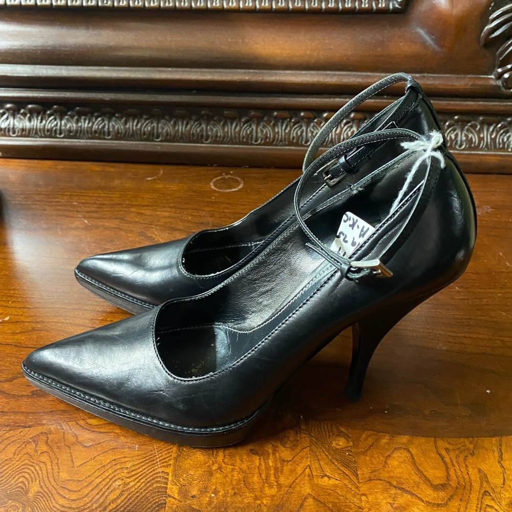 Prada Black ankle strap pump, 37.5/7.5. Authentic, black pointed toe